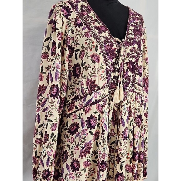 Torrid Challis Floral Tan Textured Embroidered Lace-Up Front Top 2X - Picture 5 of 12